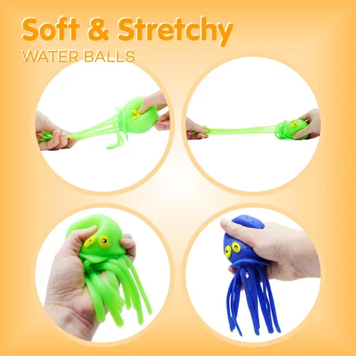 Vista 5 de Bolas de agua de pulpo, paquete de 6 juguetes de piscina para niños, sensoriales, absorbentes, bolas de agua, bomba, juguete de baño para niños