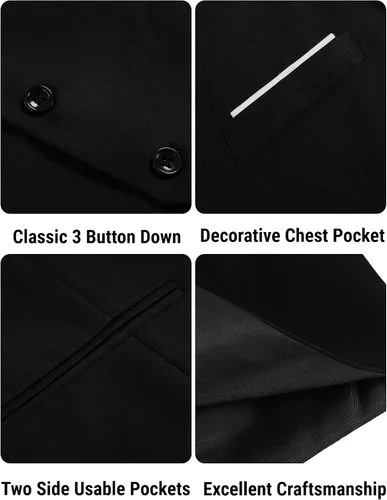 Vista 5 de COOFANDY Chaleco de traje formal para hombre, ajustado, casual, para negocios, chaleco