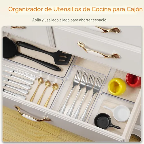 Vista 4 de Criusia - Organizador de cajones, juego de 10 piezas de gran tamaño de plástico transparente, 3 tamaños versátiles, bandejas organizadoras de baño