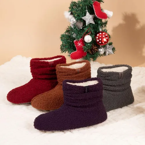 Vista 7 de LongBay Pantuflas cálidas de piel rizada para mujer, cómodas botas de forro polar de felpa con espuma viscoelástica para el hogar