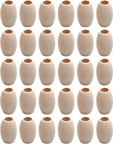 Vista 14 de Woodeni - 160 piezas de cuentas de madera ovaladas de 17 x 14 mm en Beige, Café, Marrón y Negro, cuentas de madera de barril con agujero grande