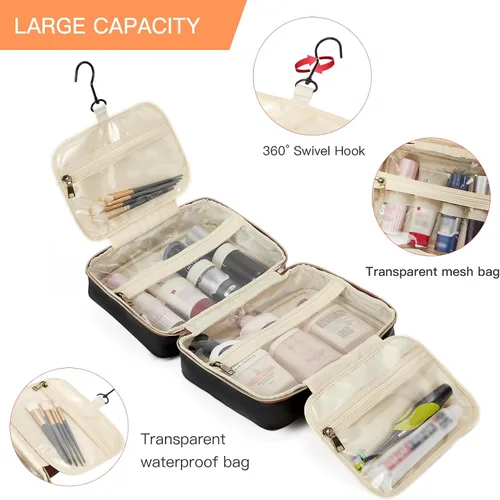 Vista 2 de Telena Neceser de viaje para mujer con gancho para colgar, bolsa de cosméticos resistente al agua, organizador de viaje para accesorios, artículos