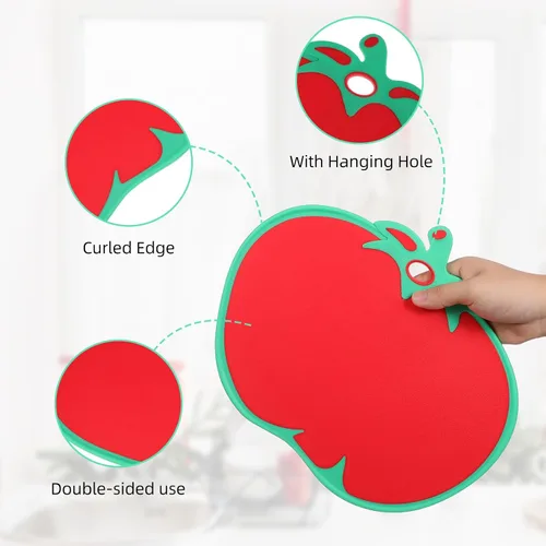 Vista 4 de Kichvoe Tabla de cortar con forma de tomate – Tabla de cortar alimentos de cocina de plástico para verduras, frutas, queso, carne Tapete de corte