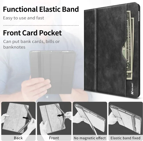 Vista 2 de H HOLIMET Funda para iPad de 9ª generación (2021) iPad de 8ª/7ª generación 2020/2019 con soporte para lápices, soporte multiángulo, piel sintética