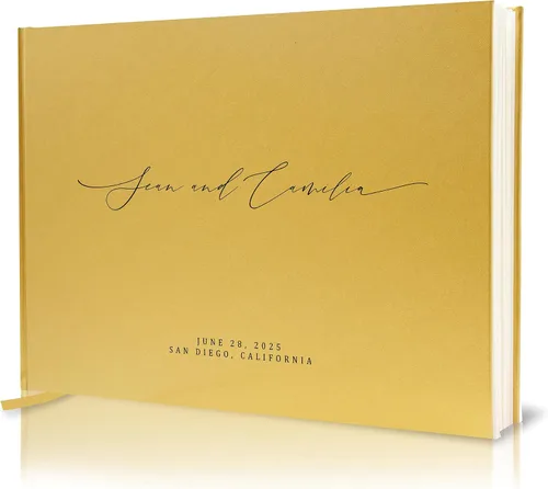 Vista 22 de MUUJEE Libro de visitas personalizado con brillo bronce - Libro de invitados moderno personalizado de alta calidad para recepción de boda, fiesta