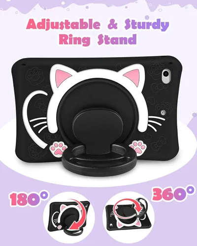 Vista 4 de Wazzasoft Funda para iPad Mini 1/2/3 de 7.9 pulgadas para niñas, linda cubierta de gato negro kawaii, dibujos animados femeninos de gatito