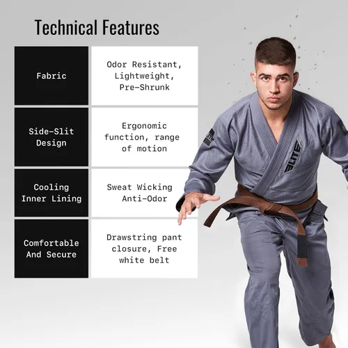 Vista 3 de Elite Sports Kimono para hombres aprobado por la IBJJF (Federación Internacional de Jiu Jitsu Brasileño) de tela pre-encogida para Jiu Jitsu