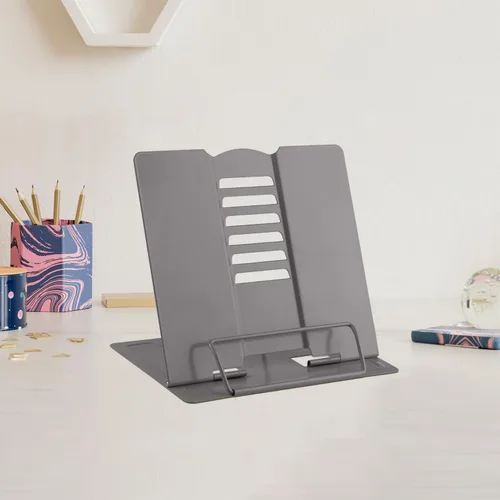 Vista 15 de MSDADA Soporte de escritorio pequeño para libros, soporte de metal para libros de lectura, soporte ajustable para libros de cocina, soporte