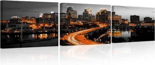 Vista 26 de 3 paneles de Atlanta Skyline vista de la ciudad en blanco y negro, imágenes panorámicas de edificio de ciudad, decoración de pared para sala