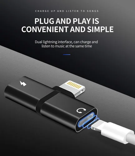 Vista 7 de Paquete de 2 adaptadores de auriculares compatibles con Lightning Double a Audio Jack y cargador de auriculares, divisor de carga compatible
