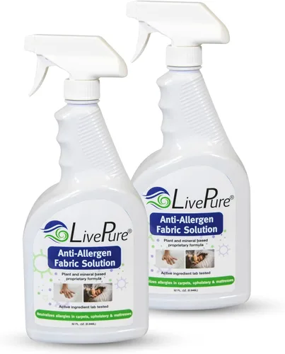 Vista 6 de LivePure Spray de tela antialérgeno de 3 onzas para superficies domésticas. Spray antialérgeno a base de plantas para ácaros del polvo y caspa