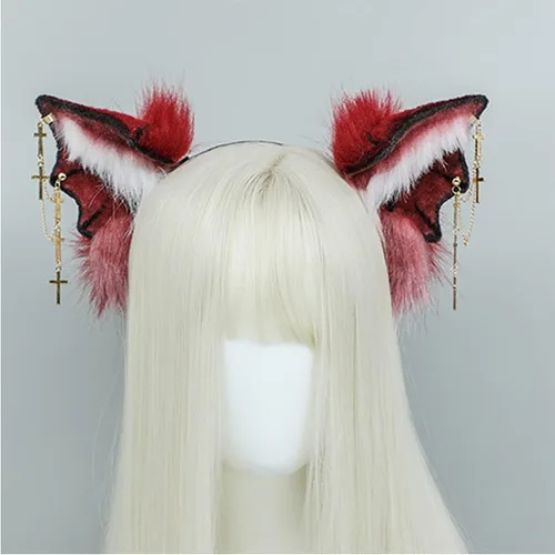 Vista 3 de Faylay Diadema de piel sintética con orejas de perro para mujer, para cosplay, orejas de animal