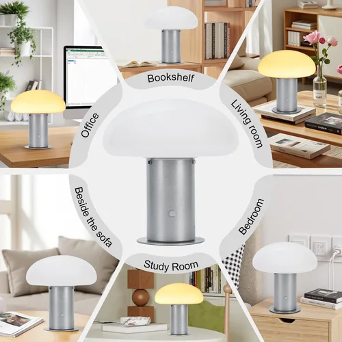Vista 6 de Lámpara de hongo, lámpara de mesa retro con interruptor de control táctil, lámpara de mesita de noche regulable de 3 vías para dormitorio y sala