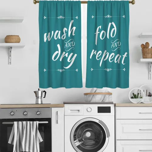 Vista 13 de zokyer Cortinas de cocina en blanco y negro con frases de lavado con palabras impresas en seco, divertidas, simples, pequeñas, cortas, 27.5 pulgadas