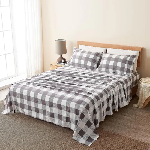 Vista 4 de Juego de sábanas de microfibra estampada de 3 piezas tamaño individual - Sábanas y fundas de almohada cepilladas ultra suaves - Resistentes a las 21