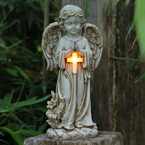 Vista 12 de Estatua de ángel solar Rezpuao - Escultura de jardín con decoración de resina para patio, césped, porche - Regalo de inauguración de casa, 10.03