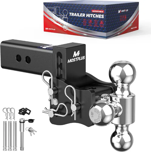 Vista 9 de MOSTPLUS Enganche de remolque de aluminio compatible con receptor de 2 pulgadas, 2 bolas con bolas de 2 pulgadas y 2-5/16 pulgadas, altura ajustable