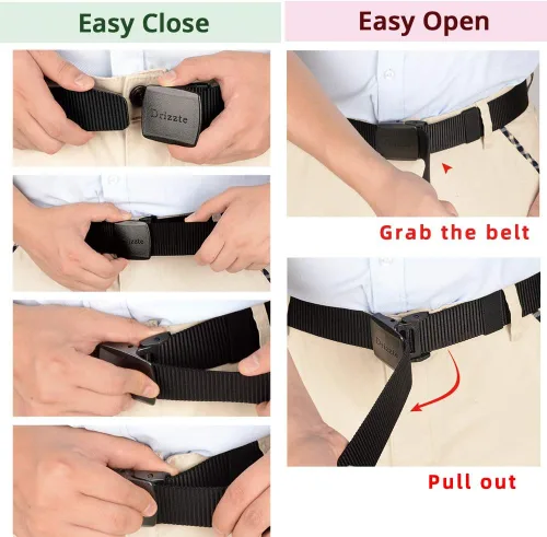 Vista 6 de Cinturón de hebilla de plástico táctico militar de nailon negro para hombre de talla grande 47-83inch