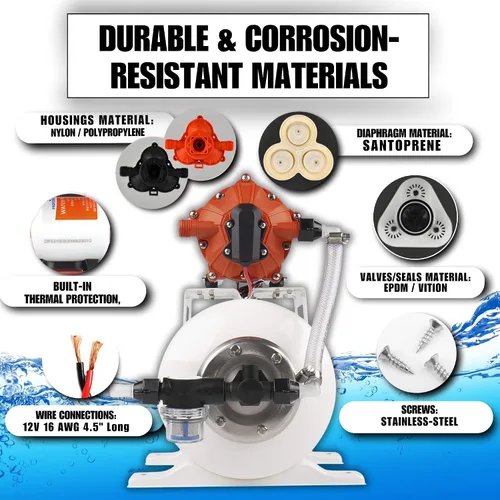 Vista 5 de SEAFLO Bomba de agua marina 12 V CC 60 PSI 5,5 GPM Sistema de tanque acumulador de 2 galones Sistema de aumento de presión del acumulador para un