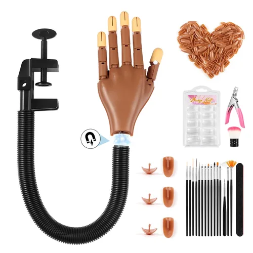 Vista 11 de LIONVISON Mano de práctica para uñas acrílicas, manos de práctica flexibles con dedos y kit de uñas, cepillo de polvo acrílico, herramientas