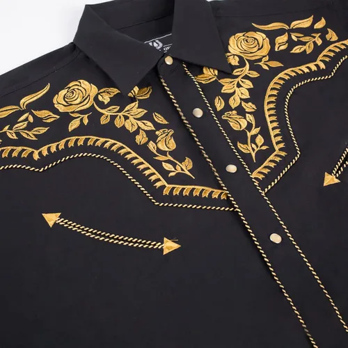 Vista 2 de Camisa vaquera occidental bordada de manga larga casual con botones a presión para hombre