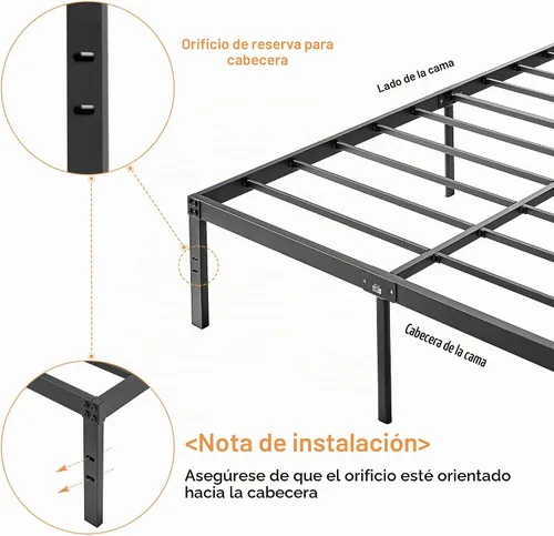 Vista 3 de VECELO - Marco de cama de plataforma de metal de 14 pulgadas, láminas de acero resistentes/Base de colchón de fácil montaje/No necesita somier