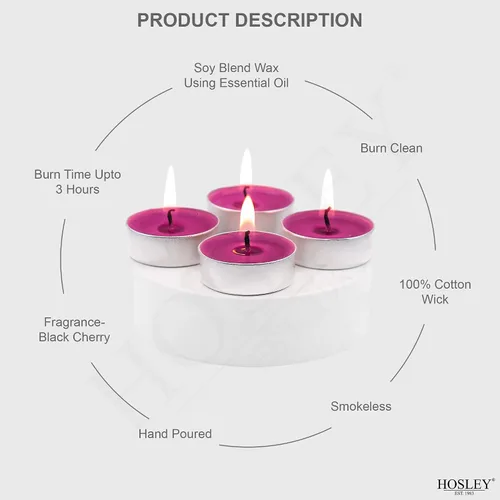 Vista 4 de Hosley Paquete de 120 velas aromáticas de cereza negra, velas de té a granel altamente fragantes para decoración del hogar, velas rojas pequeñas