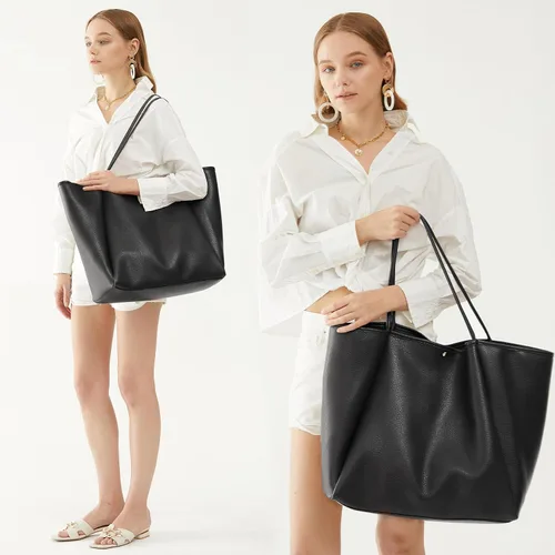 Vista 2 de HOXIS Bolso de mano de cuero PU de gran tamaño para mujer, bolso de fin de semana, bolso de viaje