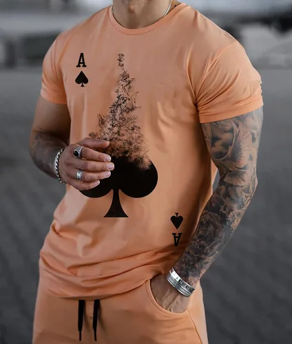 Vista 4 de IWQBQ Conjunto de camiseta y pantalones para hombre, conjunto de dos piezas, entrenamiento de fitness, trajes deportivos casuales
