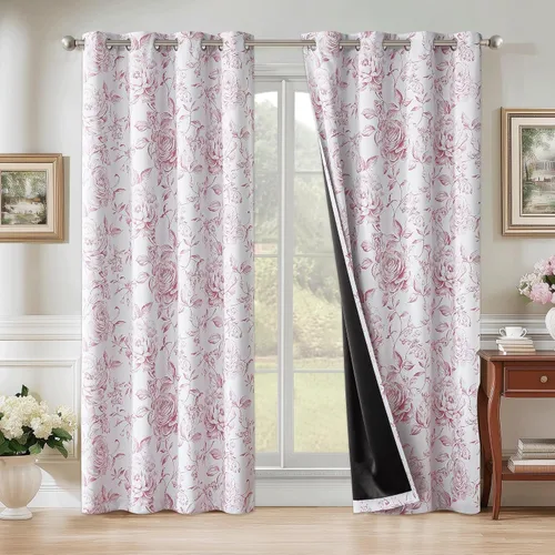 Vista 15 de Beauoop - Cortinas florales 100% blackout, de 84 pulgadas de largo, 2 paneles, para dormitorio, sala de estar, azul marino y blanco