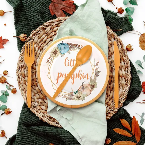 Vista 4 de Tanlade Juego de 193 piezas de decoración de fiesta de Acción de Gracias con calabaza pequeña, incluye pancarta de calabaza pequeña de otoño