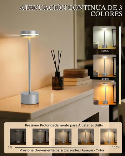 Vista 3 de Paquete de 2 lámparas de mesa LED inalámbricas recargables, lámpara de escritorio LED portátil de 5000 mAh, funciona con pilas, luz de mesa