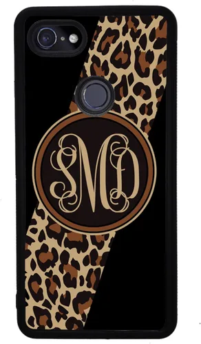 Vista 4 de Funda de goma negra con monograma de piel de leopardo compatible con Google Pixel 10, 10 Pro, 10 Pro XL, 9a, 9 Pro, Pixel 9, Pixel 9 Pro XL, 8a, 8