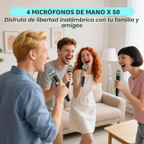 Vista 6 de Sistema de micrófono inalámbrico, micrófonos de mano inalámbricos de 4 x 50 canales, rango UHF de 200 pies, micrófonos con transmisión de señal