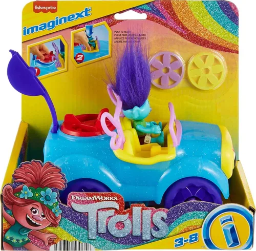 Vista 6 de Fisher-Price Imaginext DreamWorks Trolls Toys Branch's Buggy, Push Along Car & Figure Playset para juegos de simulación para niños a partir de 3 años