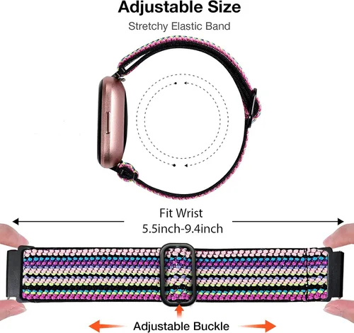 Vista 3 de Paquete de 4 bandas elásticas compatibles con pulseras Fitbit Versa y Versa 2, correas de repuesto elásticas ajustables de nailon suave para mujeres