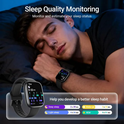 Vista 7 de Fitpolo Reloj inteligente, rastreador de fitness AMOLED de 1.85 pulgadas con llamada Bluetooth, monitor de frecuencia cardíaca/sueño/SPO₂, más