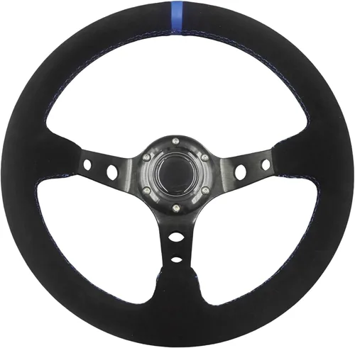 Vista 12 de Volante universal de carreras de 6 pernos 320mm 12.5" de cuero genuino negro con agarre, marco de aluminio, volante deportivo de llanta profunda