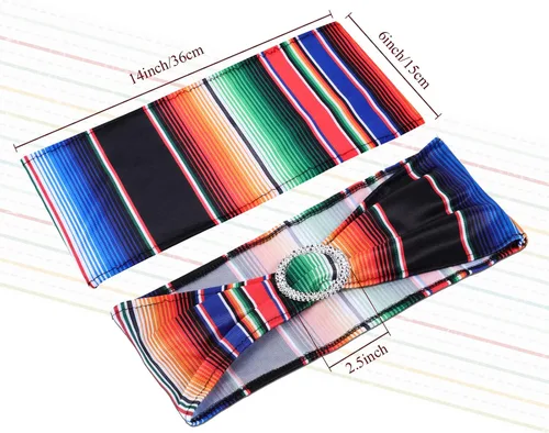 Vista 2 de Newwiee 12 bandas elásticas para sillas de comedor con temática mexicana, bandas de elastano para decoración con hebilla para bodas, eventos