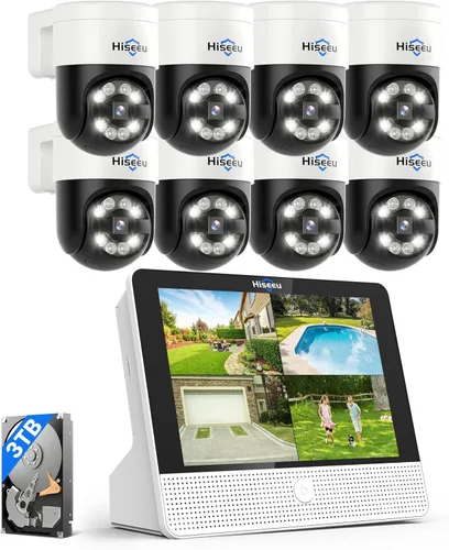 Vista 10 de Seguimiento humano + inclinación de 90° de giro de 300°: sistema de cámara de seguridad Hiseeu 4K PoE, sistema de cámara de seguridad NVR con cable