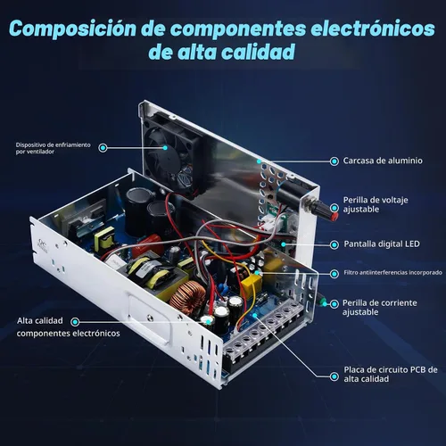 Vista 6 de Fuente de alimentación CC ajustable de 24V 600W, fuente de alimentación conmutable CA 110V/220V a CC 0-24V convertidor CC con pantalla digital LED