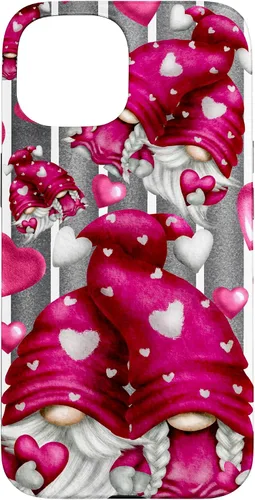 Vista 6 de Pink Heart Pattern On Grey Striped Decor Valentine Gnome Case for iPhone 17