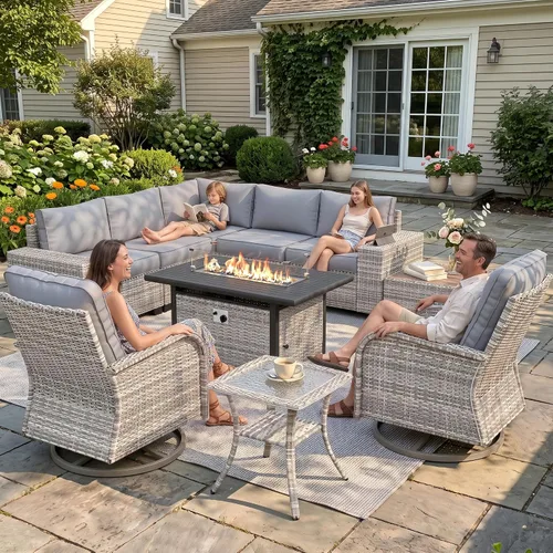 Vista 113 de Muebles de patio al aire libre conjunto PE mimbre ratán al aire libre sofá seccional Gris