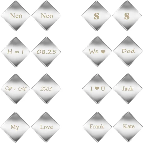 Vista 3 de PiercingJ 2 gemelos de grabado gratuito, personalizados, con nombre personalizado para hombre clásico grabado inicial, letras del alfabeto y camisas