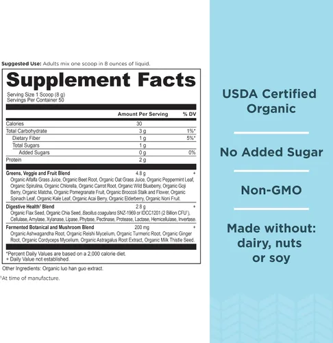 Vista 3 de Ancient Nutrition Proteína en polvo de péptidos de colágeno múltiple, sin sabor, 100 porciones + polvo orgánico Supergreens, sin sabor, 50 porciones