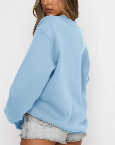 Vista 3 de Fanway&EC Sudadera de manga larga para mujer, casual, cuello redondo, sudadera con capucha de gran tamaño, para otoño