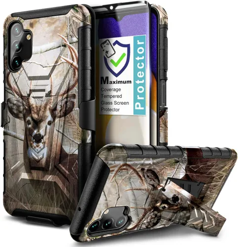 Vista 5 de NZND Funda diseñada para Samsung Galaxy A14, A14 4G/5G con protector de pantalla de vidrio templado, funda de clip para cinturón con soporte
