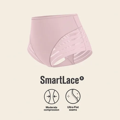 Vista 4 de Leonisa Ropa interior invisible de cintura alta con control de abdomen y encaje a rayas - Bragas moldeadoras para mujer