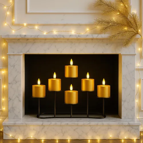 Vista 4 de Smtyle Candelabro de Navidad para chimenea, diseño geométrico negro mate de varios niveles, base estable, perfecto para velas de pilar, decoración
