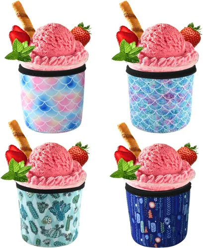 Vista 7 de Paquete de 4 fundas de neopreno para helado con soporte para cuchara (Leop+Helado)
